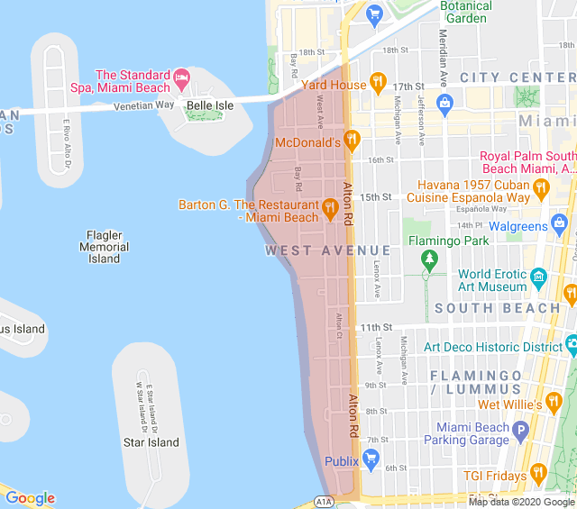West Avenue Condos Miami Beach image map